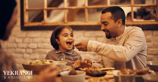 Middle eastern family eating